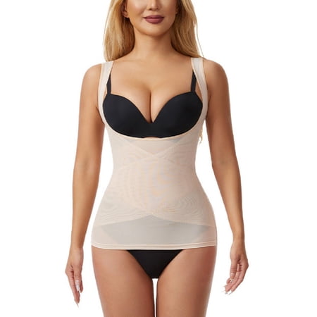 SWSMCLT Women's Open Bust Shapewear Tight Body Shaper Spandex Medium Soft Stretch Waist Thin Firm Sheer Trainer Nude Small