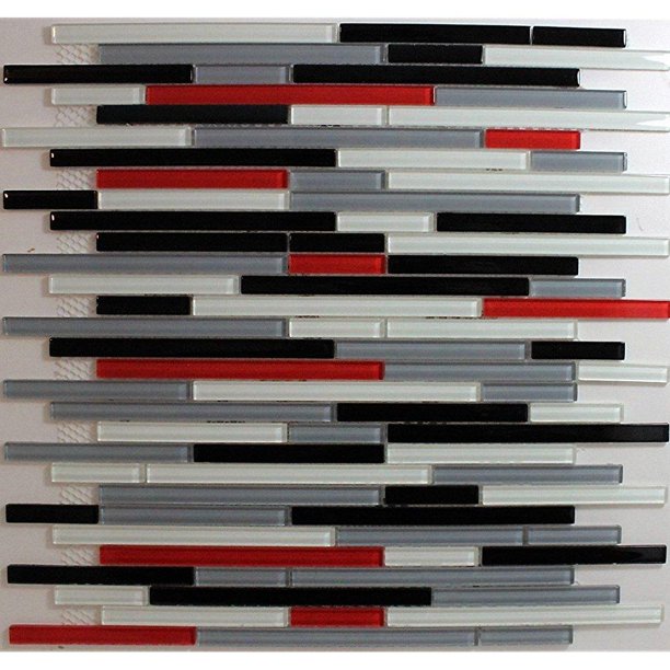 red white black grey glass mosaic backsplash tile (1, sheet) glass