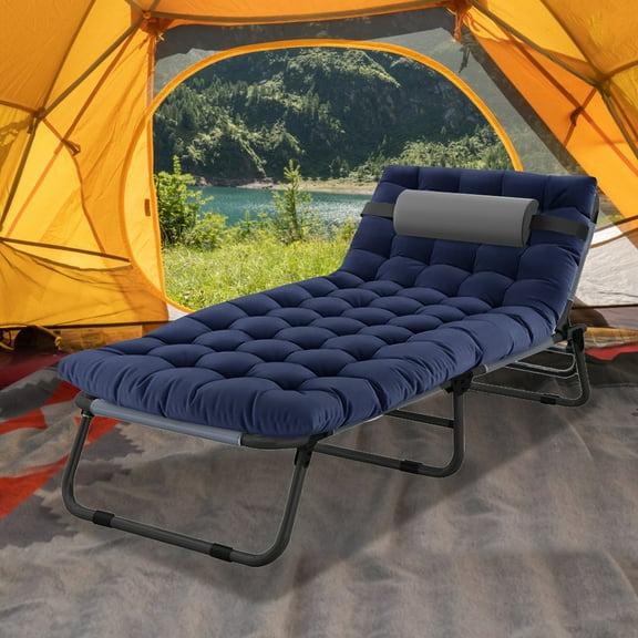 Lilypelle Folding Chaise Lounge Oversized Support 500lbs, Extra High 11inch Seat Sunbathing Recliner，Blue&Gray