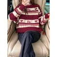 thumbnail image 5 of Women'S Fall Grandpa Sweater Vintage Oversized Striped Crew Neck Long Sleeve Drop Shoulder Knit Pullovers Red S, 5 of 8
