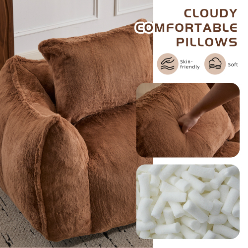 MOONMISS Giant Bean Bag Chair, No Assembly Required, Ultra-Soft Plush Lounge Chair with Two Pillows, Suitable for Living Room or Bedroom, Brown