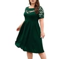 thumbnail image 3 of Plus Size Lace Chiffon Wrap Crew Neck Dresses Women Cocktail Wedding Guest Midi Dress Dark Green XXXL, 3 of 9