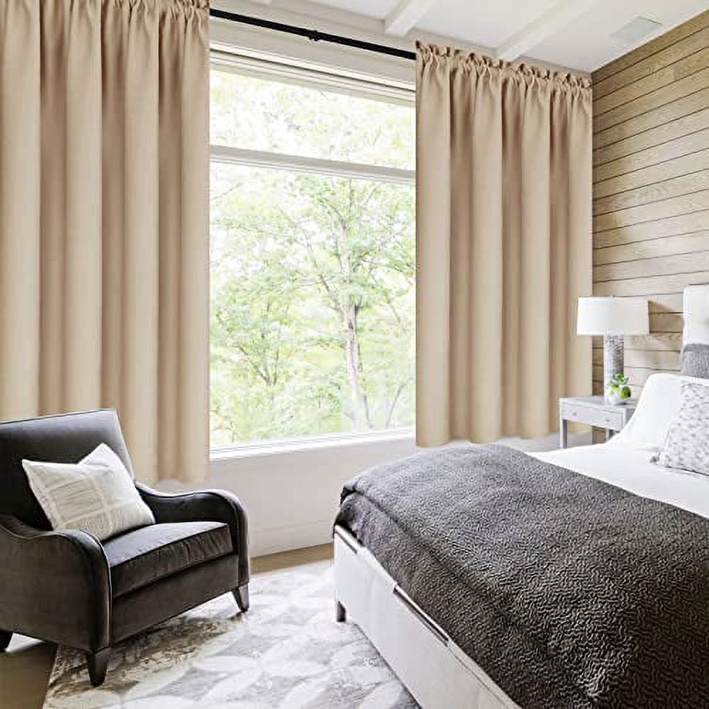 DWCN Beige Blackout Curtains for bedroom – Rod Pocket Thermal Insulated Energy Saving Drapes for Living Room and Kitchen, W 38 x L 63 Inch, 2 Panels