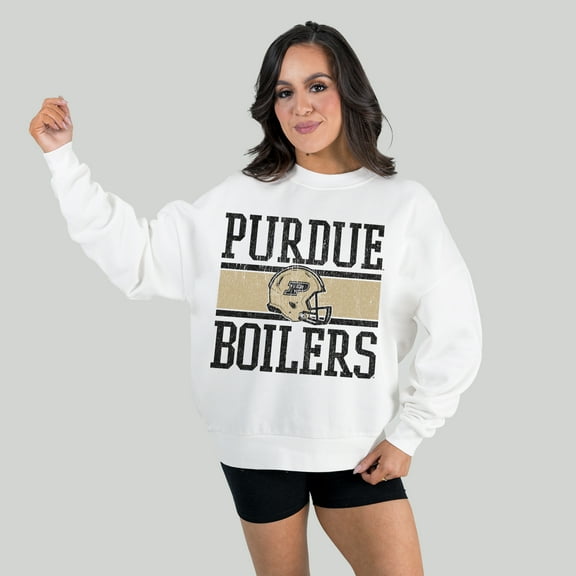 Women's Gameday Couture White Purdue Boilermakers Fair Catch Pullover Sweatshirt
