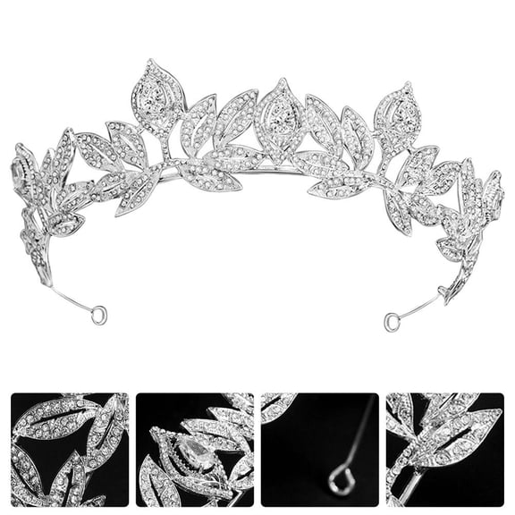HEMOTON Bridal Rhinestone Tiara Headband Crown with Leaves for Hair Ornament and Wedding Headdress