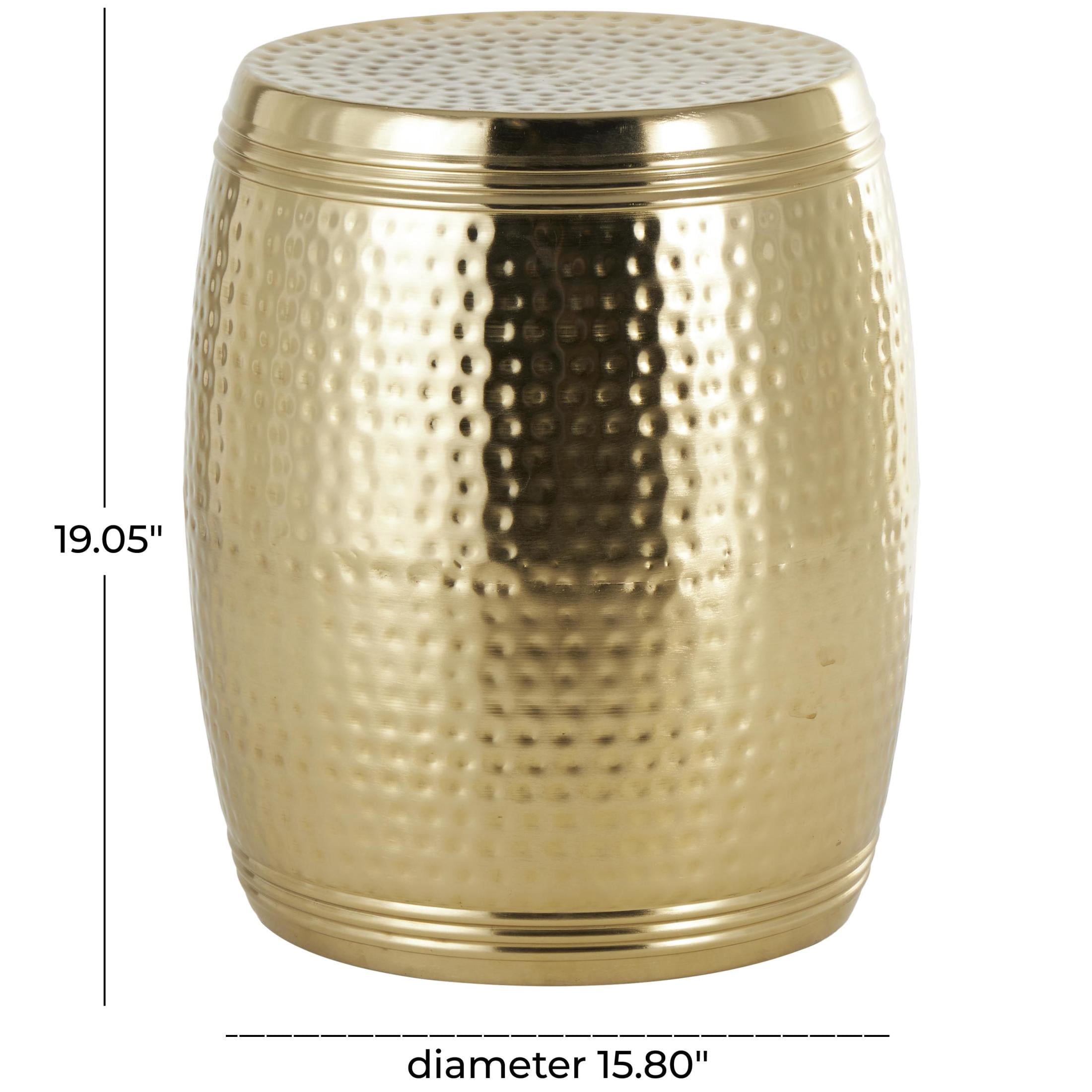 DecMode 16" x 19" Gold Metal Handmade Drum Accent Table with Hammered Design, 1-Piece