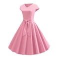 thumbnail image 3 of LUXUR Robe Midi Évasée Unie pour Femme Décontractée Vacances Rose TG, 3 of 7