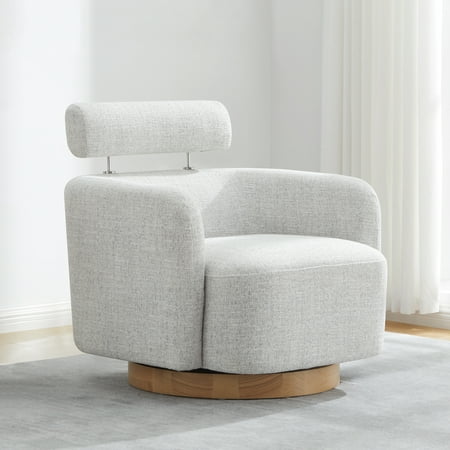 CHITA Modern Swivel Accent Barrel Chairs with Adjustable Backrest, Living Room Foam Armchairs, Fabric & Wood, Light Gray