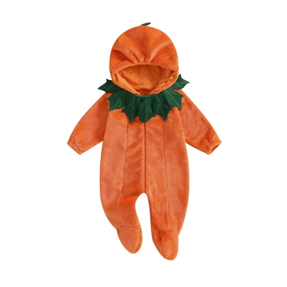 Newborn Baby Boy Girl Halloween Pumpkin Jumpsuit Cute Zip Up Long Sleeve Footie Hooded Jumpsuit Romper Halloween Outfits