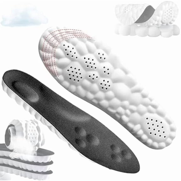 mjw001 Cloud Insoles - 4D Orthopedic Insoles for Women & Men - Plantar Fasciitis, Sports Shoes, Anti Fatigue, Shock Absorption, Foot Pain Relief (Black, 4-8.5)
