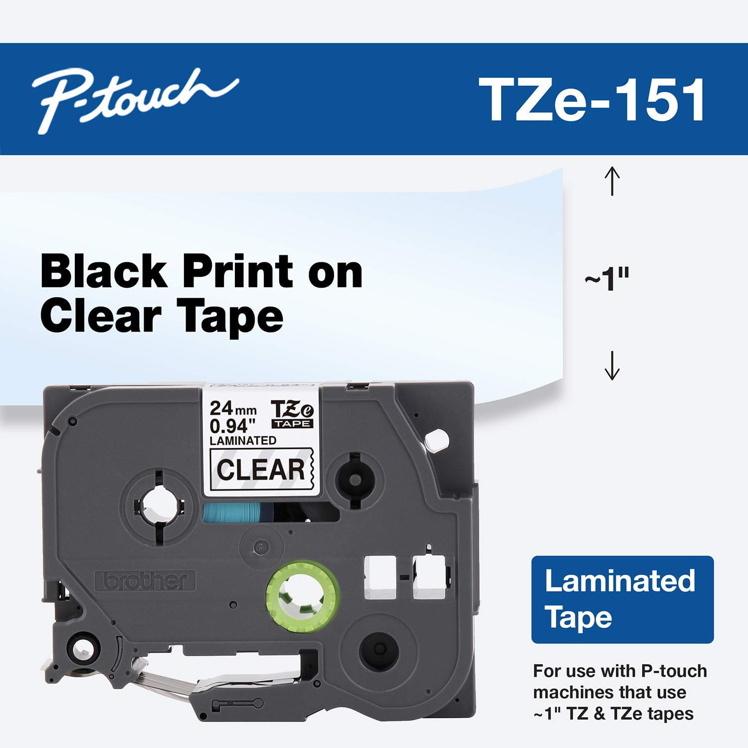 5PK TZ151 Tze151 Black on Clear Label Tape for Brother P-Touch PT-9800PCN 24mm 
