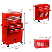Odaof 8 Drawer Mechanic Tool Chest with Wheels Heavy Duty Rolling Tool Box Cabinet with Riser Sliding Drawers Keyed Locking System Top Detachable Toolbox Organizer for Workshop Red