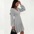 thumbnail image 5 of Karymi Plus Size Dresses Brushed Ribbed Knit Mini Dress Deep V Neck Lantern Long Sleeve High Waist Flared Ruffle Hem Casual Fall Short Dress, 5 of 8