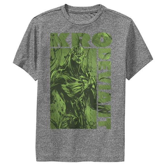 Boy's Marvel Eternals Kro Deviant Green  Performance Graphic Tee Charcoal Heather Large