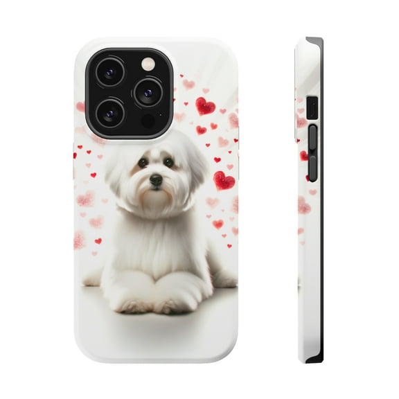 DistinctInk Tough Case for Apple iPhone 14 Pro MAX (6.7" Screen), Compatible with MagSafe Charging - Valentine's Day Coton de Tulear