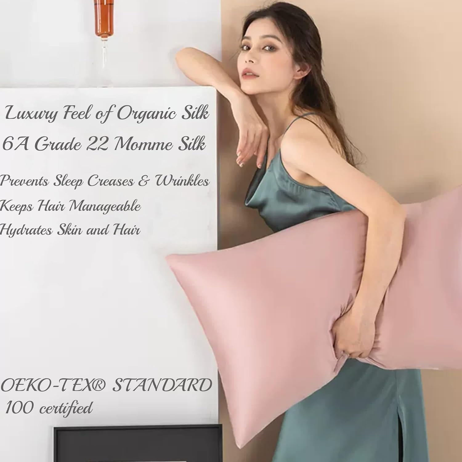 100% Mulberry Silk Pillowcase with Zipper Made in USA, Real 22 Momme Silk Pillow Cases Queen for Hair and Skin, NOT Satin Pillowcase, Anti Acne, Anti Aging, 1 Pc 20"x30"