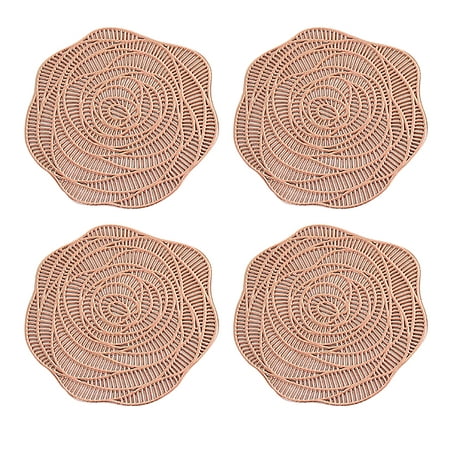 

Coasters Set of 4 Pressed PVC Round Rose Place Mats Dining Table Mats Dinning Table Centerpiece Rose gold，G86538