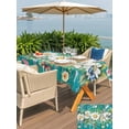 thumbnail image 6 of 60x84 Inch Outdoor Tablecloth with Umbrella Hole Zipper Rectangle Spring Daisy Leaves Rectangular Tablecloths Outside Waterproof Vintage Watercolor Flowers Teal Wooden Patio Table Cover for Picnic, 6 of 8