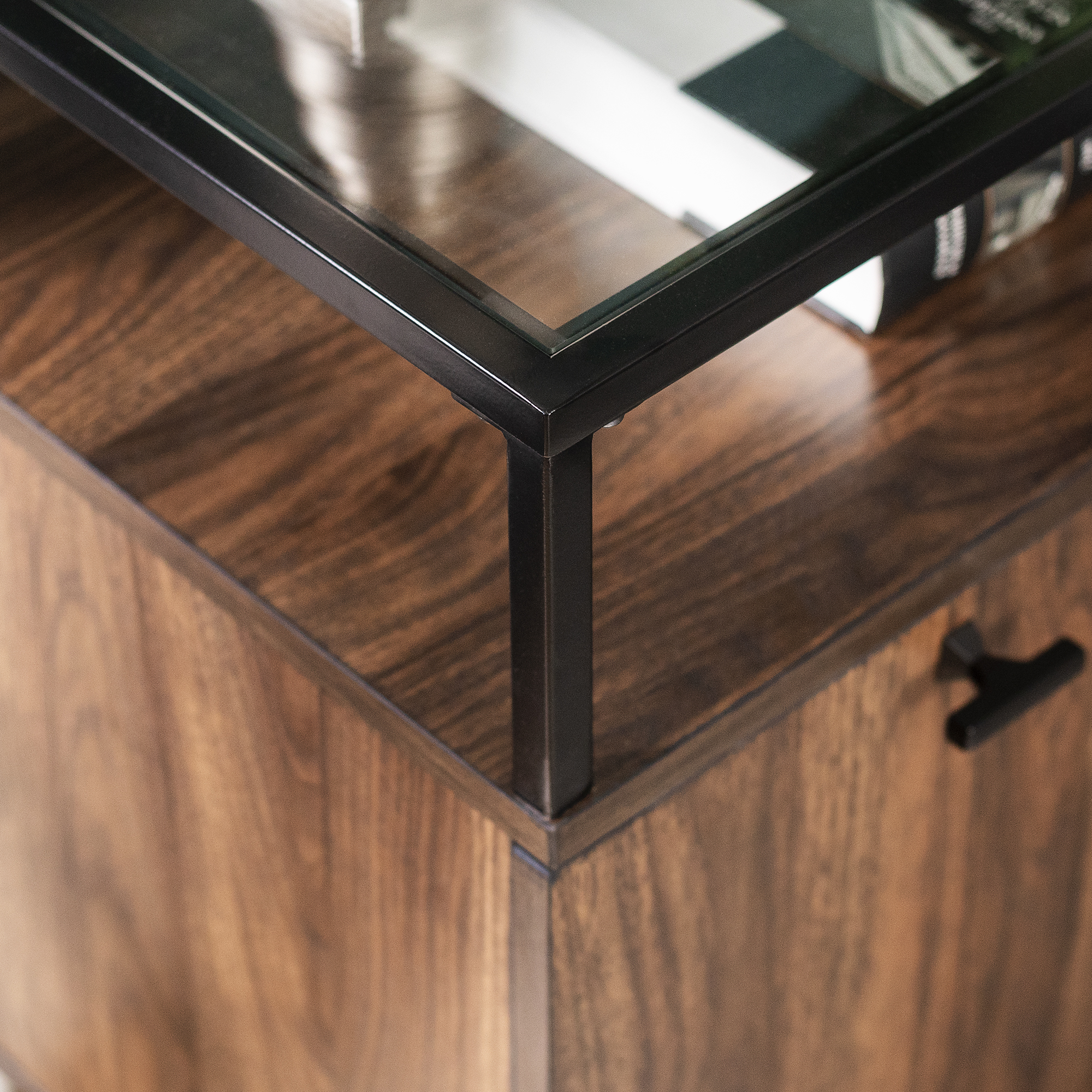 Manor Park Modern Glass Top Two-Door Nightstand, Dark Walnut
