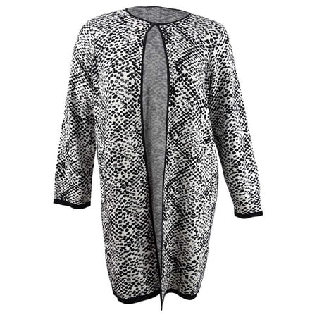 Calvin Klein Womens Plus Size Long Animal Print Cardigan (3X, Cream/Black)