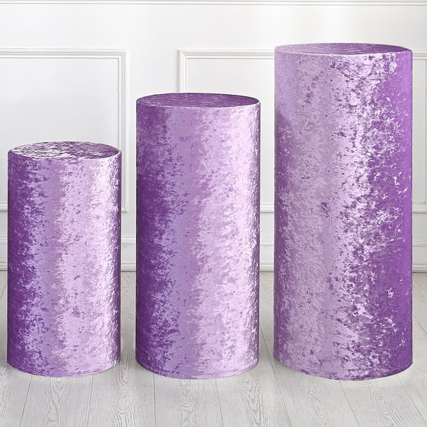 Juego de 3 fundas cilíndricas de spandex púrpura claro para decoración de fiesta