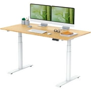 FLEXISPOT 55x28 Dual Motors 3-Stage Height Adjustable Standing Desk Ergonomic Home Office Sit Stand Desk with USB Port, Bamboo Rectangle Desktop White Oval Frame