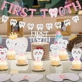 thumbnail image 2 of First Tooth 1st Birthday Party Decorations for Girls - Pink Birthday Supplies with Glitter First Tooth Banners Cake & Cupcake Toppers and Teeth Foil Balloons for Kids One Year Old Dental Decor, 2 of 6