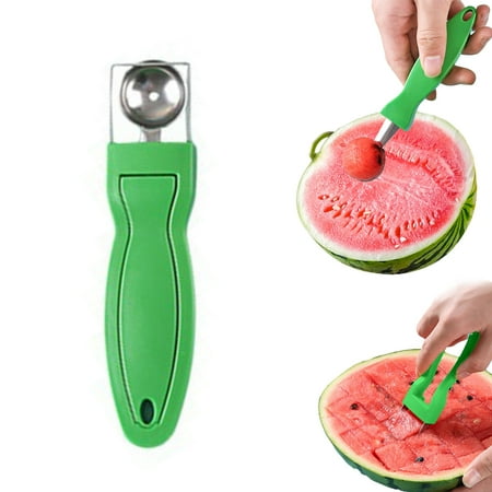

Ettsollp Watermelon Cutter Slicer Forks Stainless Steel 2 in 1 Melon Baller Scoop Dig Pulp Separator Fruit Scooper Lightweight Kitchen Gadget for Cantaloupe Dragon Fruit