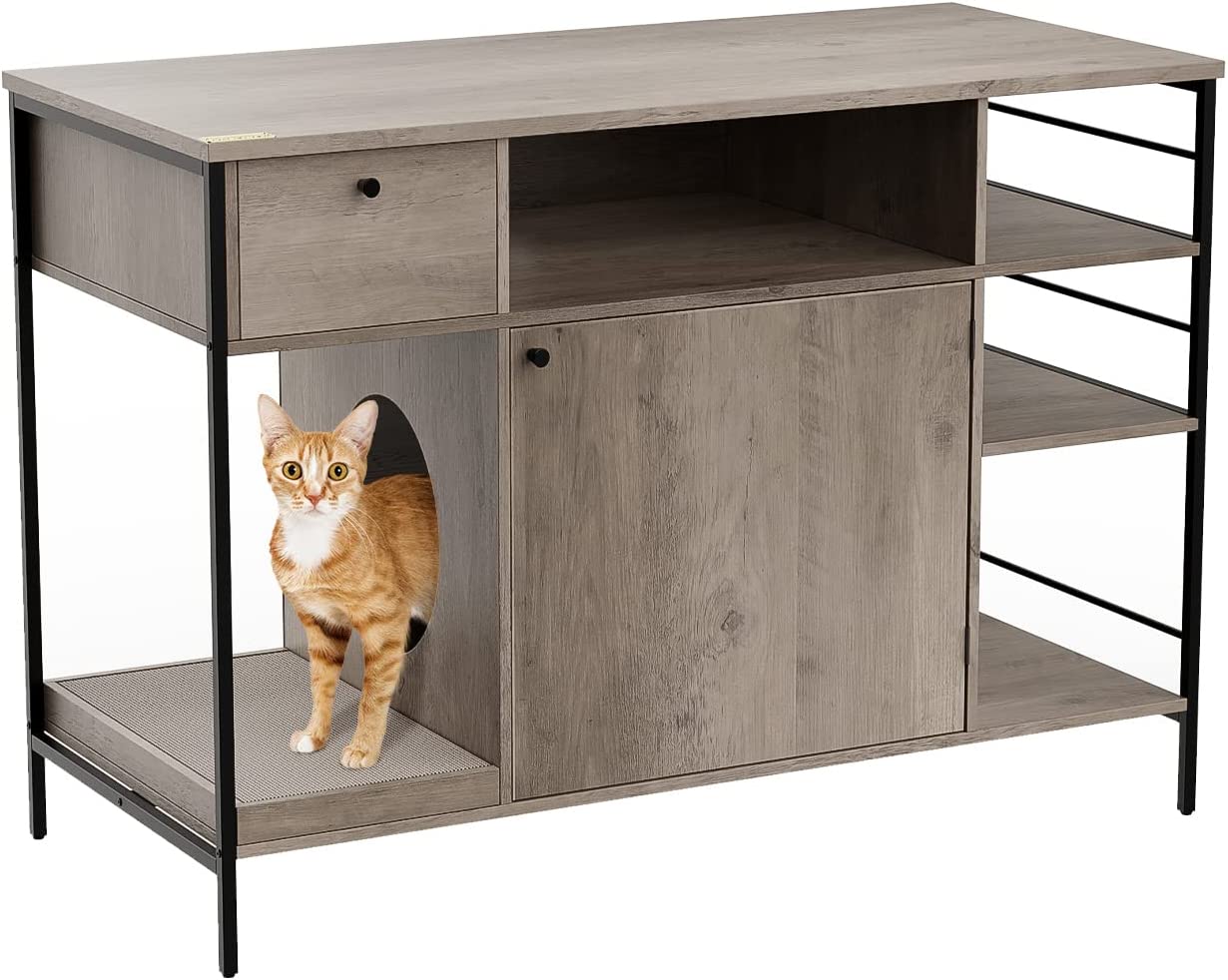 Cat Litter Box Enclosure, Wood Modern Cat Furniture Gray