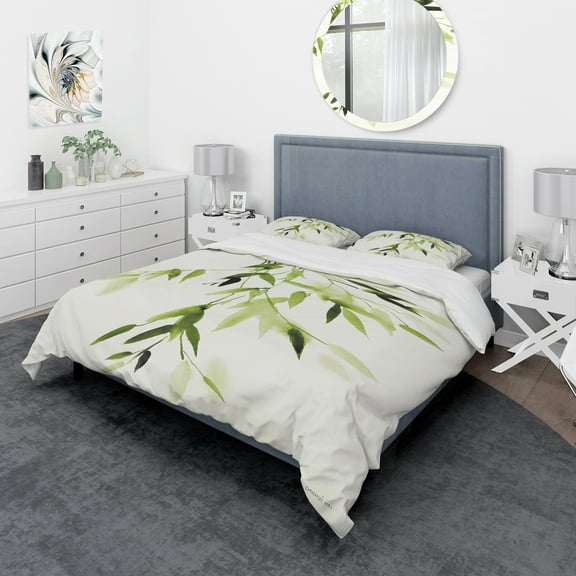 Designart 'Simplist Bamboo Leaves I' Cottage Duvet Cover Set