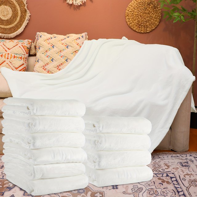 HLONK 10pcs Sublimation Throw Thick Plush Blankets Soft Fuzzy White Blank For DIY Sublimation Photo