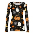 thumbnail image 4 of Halloween Shirts for Women Long Sleeve Crew Neck Shirts Funny Pumpkin Graphic Ribbed Shirts Fall Slim Fit Basic Tops, 4 of 5