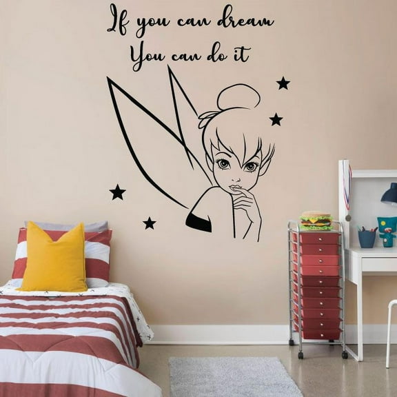 Beautiful Elegant Tinkerbell Fairy Pixie Dust Tinkerbell Disney Movie Character Tinkerbell Silhouette Vinyl Wall Art Sticker Decoration Decal For Home Kids Baby Girls Childrens Room Size (30x30 inch)