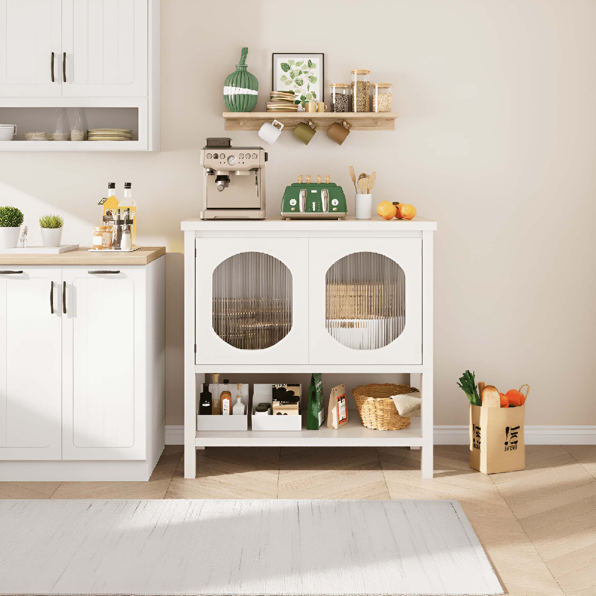 Farmhouse Console Table with 2-Door Storage, Storage Sofa Entryway Table with Shelf, Stylish Coffee Bar for Living Room & Office