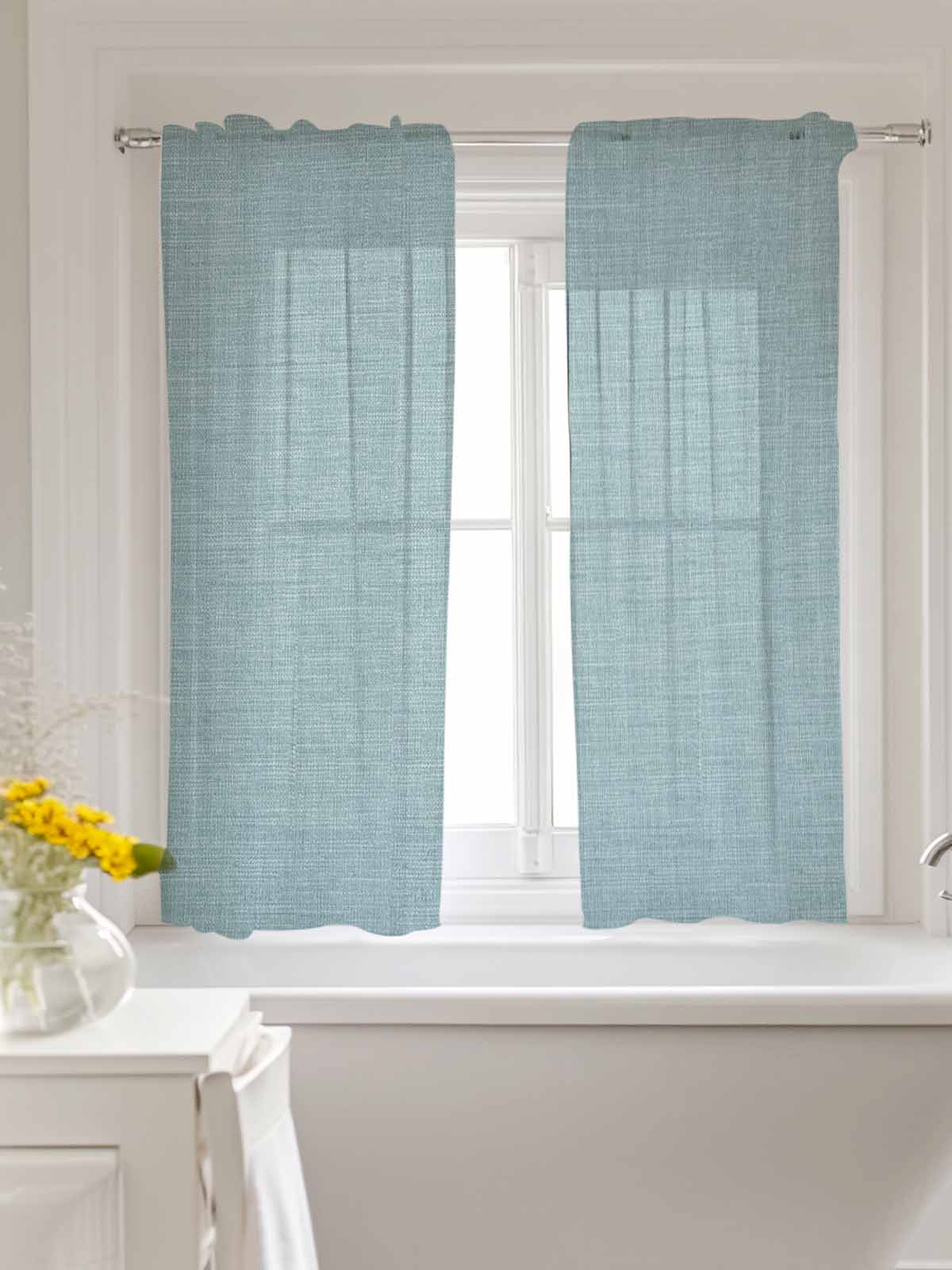 Vintage Haze Blue Curtains 45 Inch Length,Sheer Curtains for Bedroom Living Room Window Farmhouse Retro Solid Color Linen Texture Voile Drapes Kitchen Curtains Small Half Window 52"x45" 2 Panels