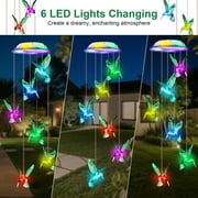 Solar Hummingbird Wind Chimes Changing Colors Outdoor Waterproof LED Solar Hanging Lights for Home Party Yard Garden Christmas Decoration