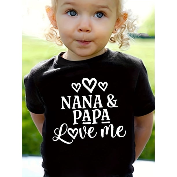 Nana & Papa Love Me" Girls' T-Shirt - Soft Cotton, Short Sleeve, Round Neck - Machine Washable - Casual Summer Top for Youngsters