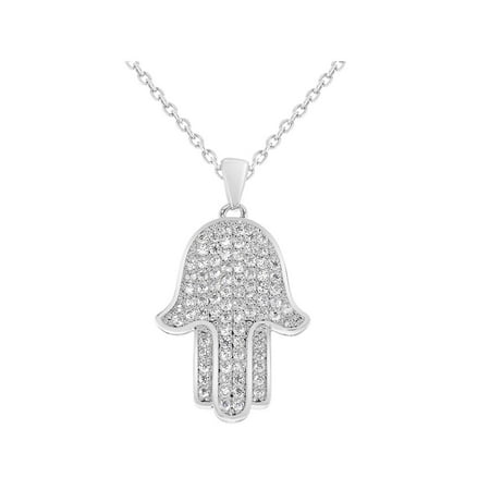 - Rhodium Plated Hamsa Hand Necklace Pendant Good Luck Amulet 19