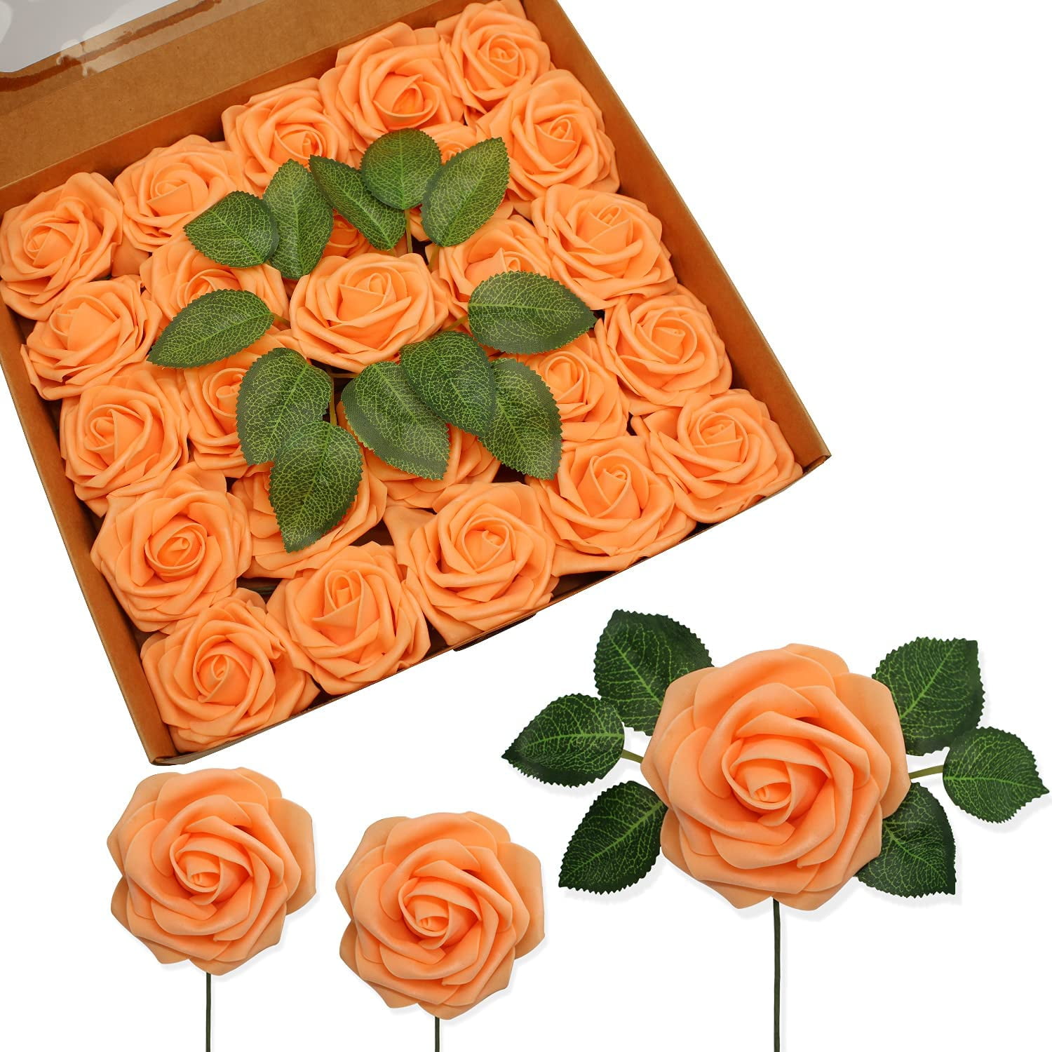 25pcs Artificial Flowers Real Touch Fake Rose with Stems Foam Roses ...