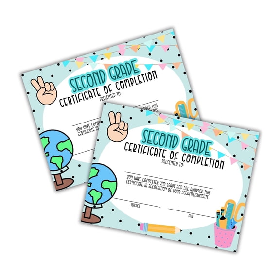 2nd Second Grade Certificate of Completion Graduation Diploma 30pk 8.5x11 90s Seed Bracelet Checkered Neutral Award Theme Trendy Minimalist