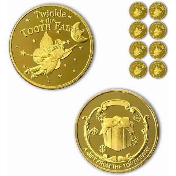 NLR FUN Tooth Fairy Coins Classic Tooth Fairy Golden Coins, Keepsake for Lost Tooth Kids (8 PCS)