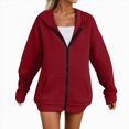 thumbnail image 3 of Towmus Hoodies for Women Casual Long Sleeve Hoodies Sweatshirts Plus Size Zip up Drawstring Loose Fall Winter Coat Jacket with Pocket, 3 of 6