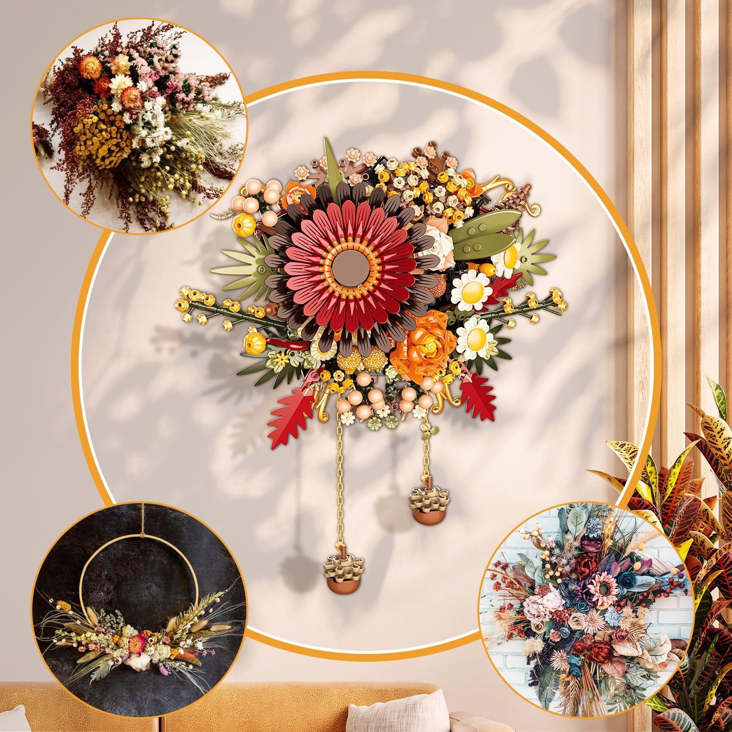 NAYIHOOP Dried Flower Bouquet Building Sets Home Decor for Adults Compatible with Lego