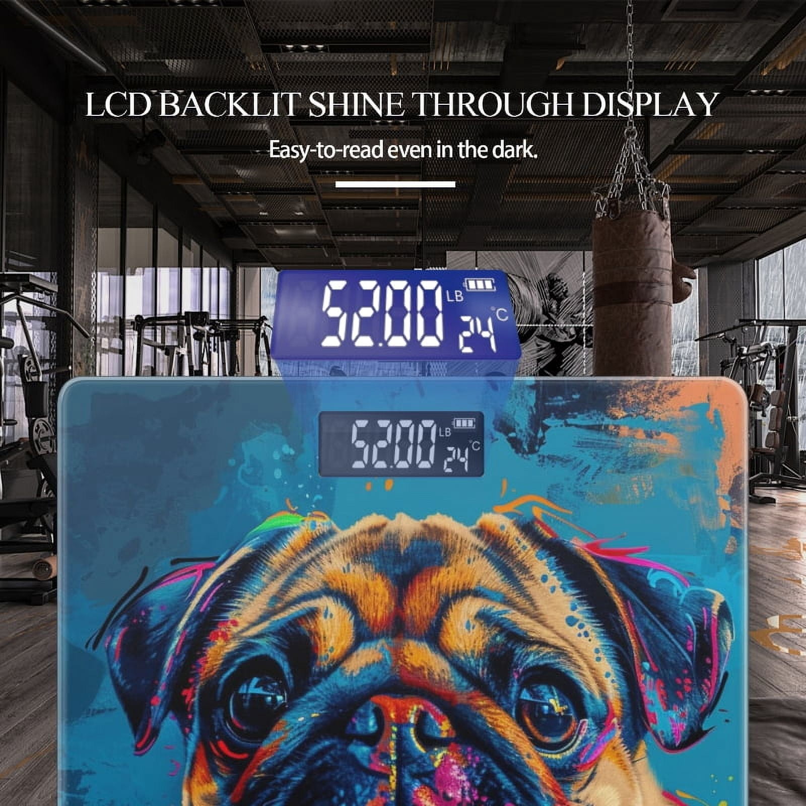High Precision Body Weight Scale Smart Bathroom Scales with Large LCD Display(400lbs),Decorative for Bedroom-Happy Pug Dog In The Style Of Digital Painting