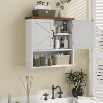 Semiocthome Farmhouse Bathroom Cabinet Medicine Cabinet with Adjustable Shelf for Bathroom,White,Wooden