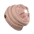 thumbnail image 3 of C.C BeanieTail Soft Stretch Cable Knit Messy High Bun Ponytail Beanie Hat, Rose Metallic, 3 of 3