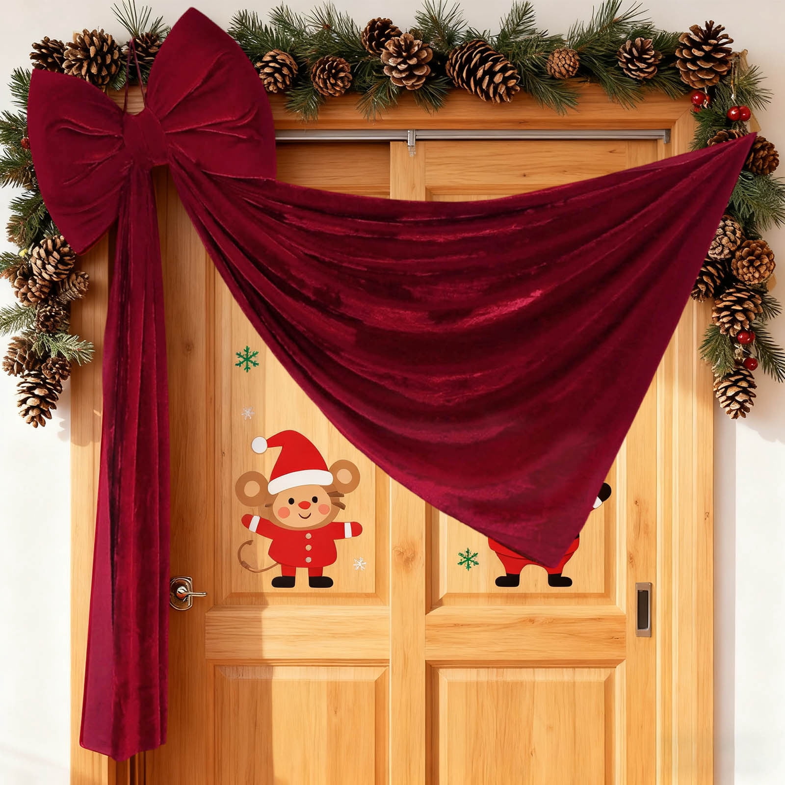 Deeceymbur Burgundy Velvet Christmas Bow Hanging Ornament for Tree Decoration Holiday Festive Decor