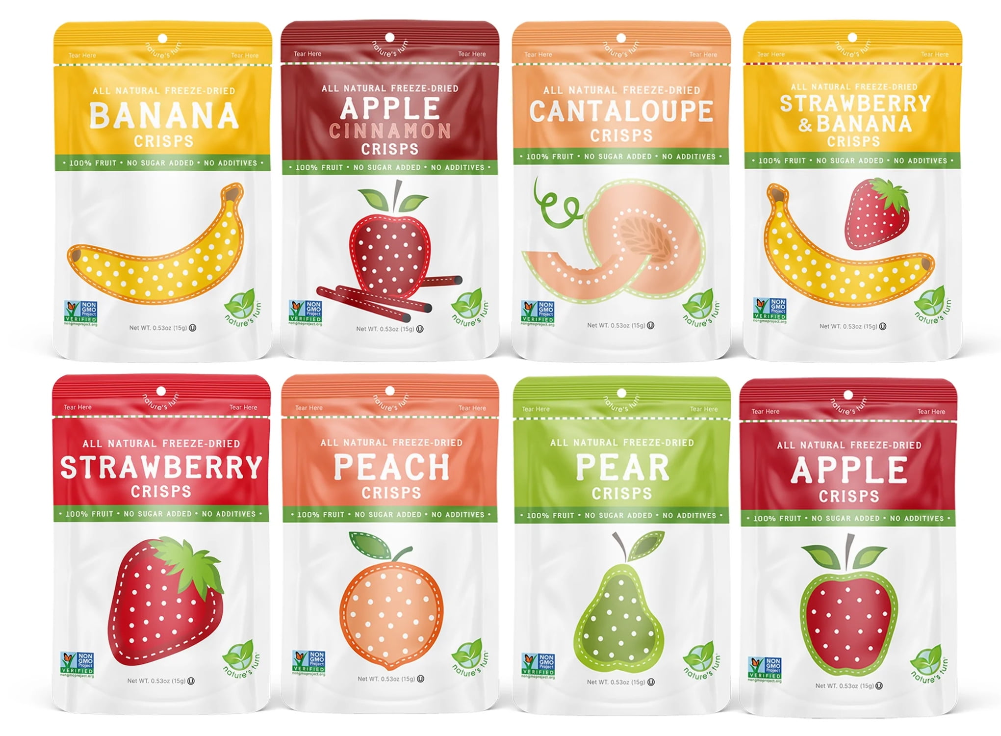 Nature's Turn Freeze-Dried Fruit Snacks - Sampler Variety Pack - Perfect For School Lunches or an On-The-Go Snack - No Sugar Added, Non GMO, Gluten Free, Nothing Artificial (0.53oz) 8-Pack