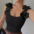 thumbnail image 4 of YTCAMLO 3D Floral Womens Camisole Tops Dressy Ribbed Sleeveless Crew Neck Undershirts Stretchy Breathable Summer Going Out Tops, 4 of 8