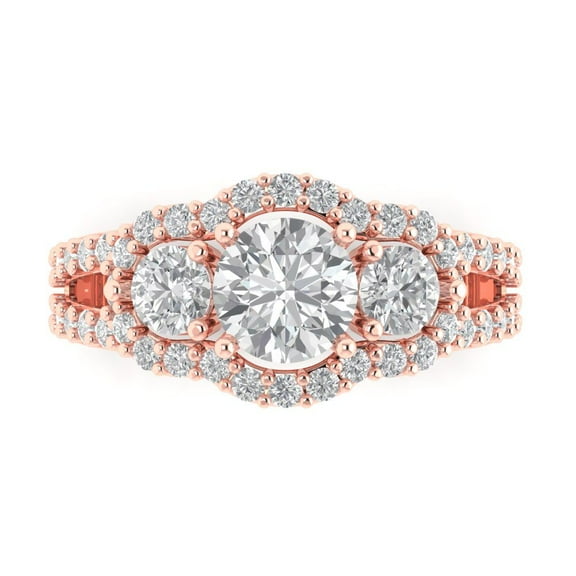 Three-Stone Engagement Ring for Women - 2.16ct Moissanite in 14K Rose Gold Promise Ring